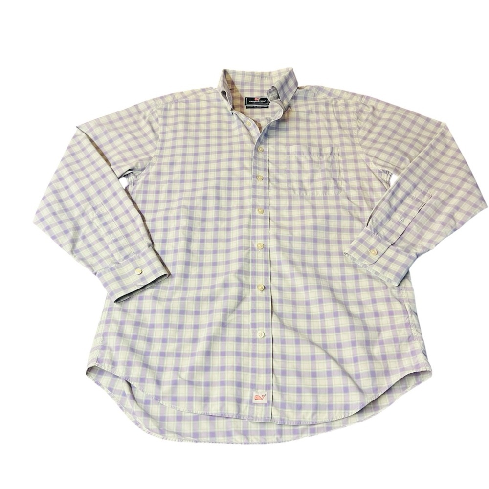 Vineyard Vines Men’s Nylon Lavender and White Checkered Button Down Shirt